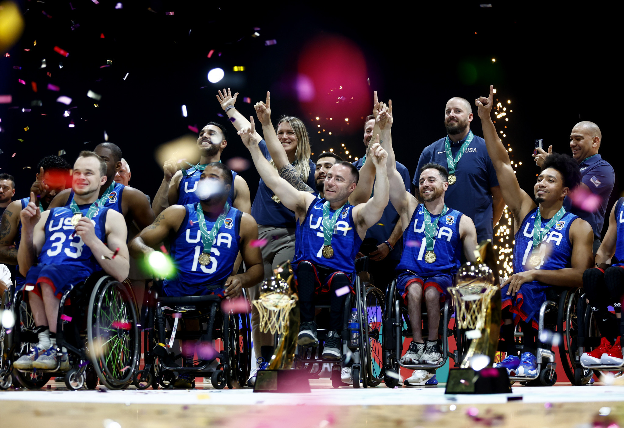 United States celebrate claiming the men's title at the International Wheelchair Basketball Federation World Championships ©Getty Images