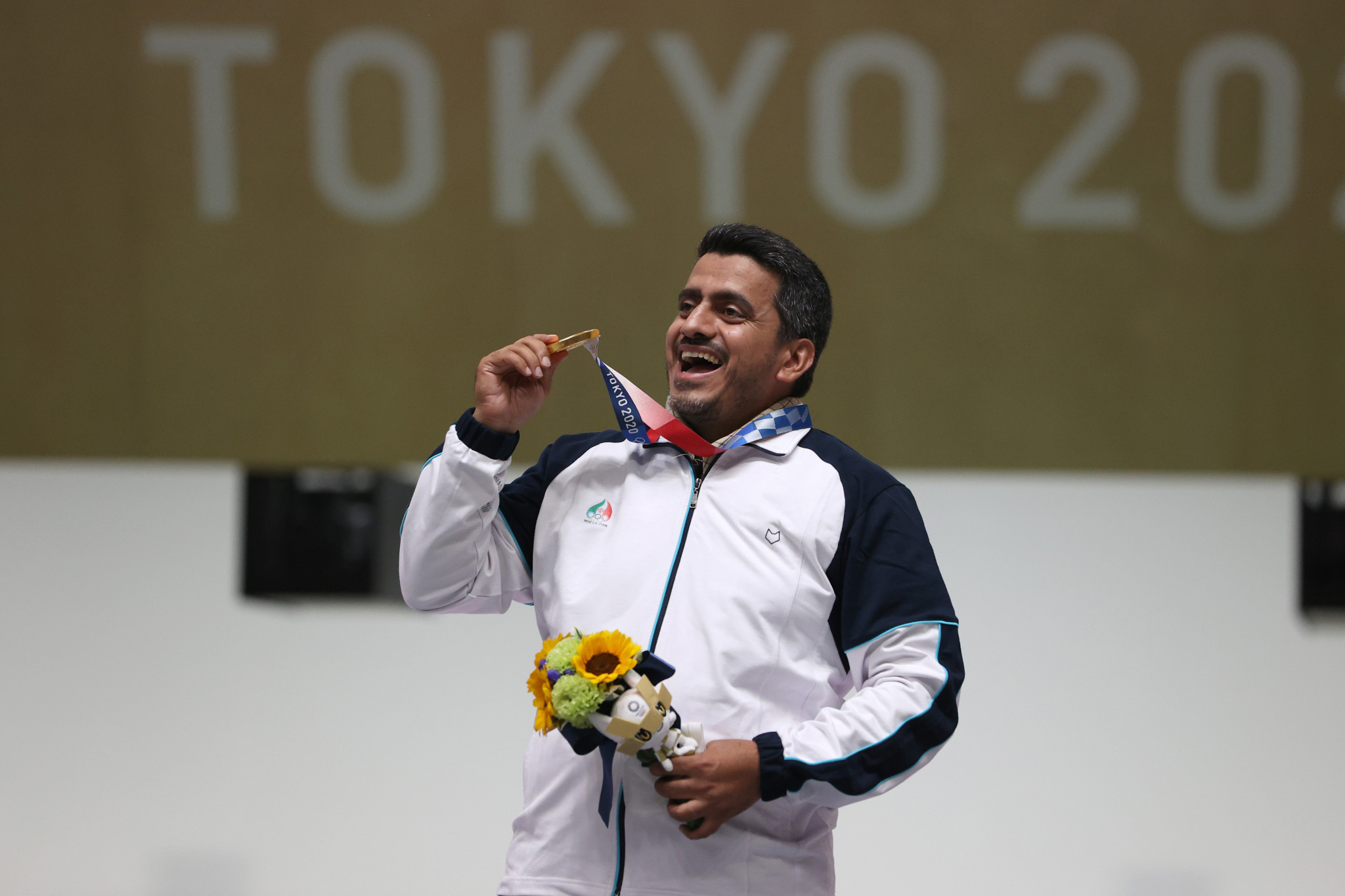 Javad Foroughi became Iran's oldest Olympic medallist and its first in shooting when he won gold in the 10m air pistol at Tokyo 2020 ©Getty Images
