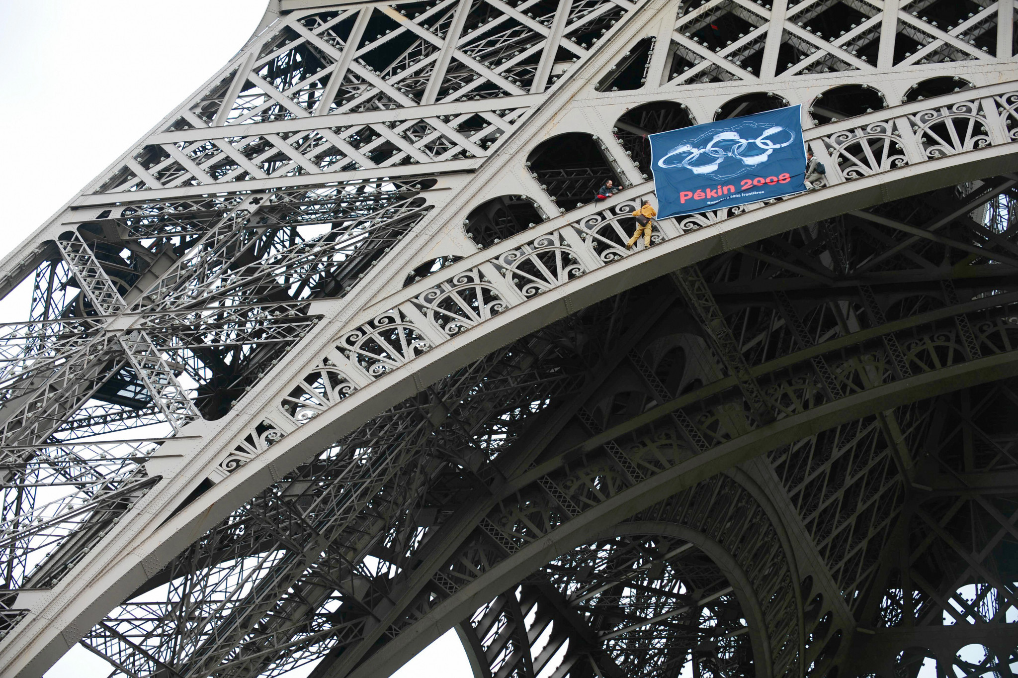
Demonstrators scaled the Eiffel Tower to protest against human rights abuses in China when the Olympic Flame last visited Paris in 2008 ©Getty Images

