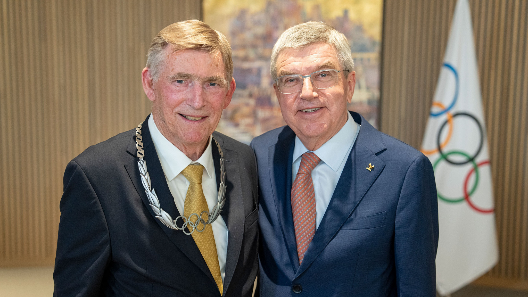 Jan Dijkema, left, has been presented with the Olympic Order ©IOC