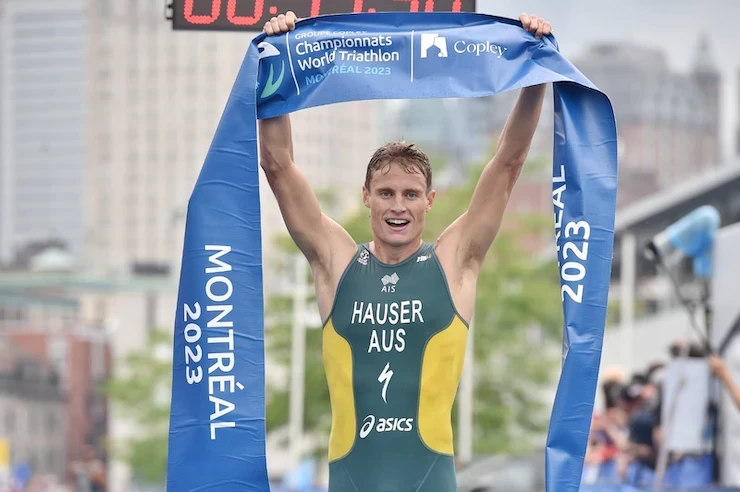 Australia's Matt Hauser crossed the line after 53:47 to win the men's individual event at the Old Port in Montreal ©World Triathlon