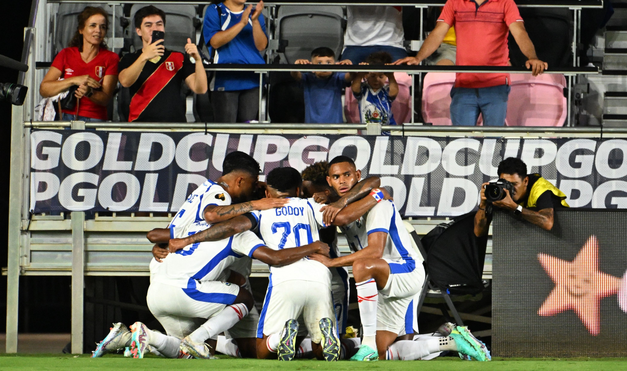 Panama's players celebrate one of their two goals in their victory over Costa Rica ©Getty Images