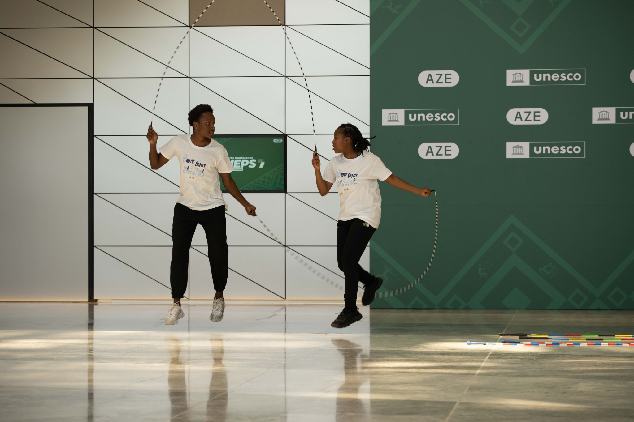 People got the chance to take part in a 30-minute skipping rope challenge to keep active during the break ©MINEPS VII