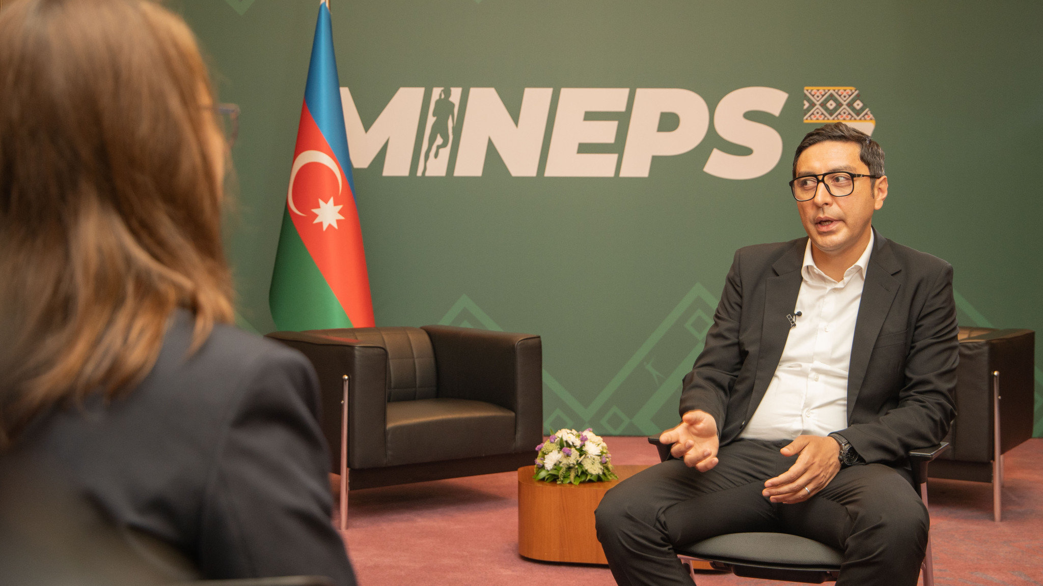 Azerbaijan's Minister of Youth and Sports Farid Gayibov gives an interview during MINEPS VII ©MINEPS VII