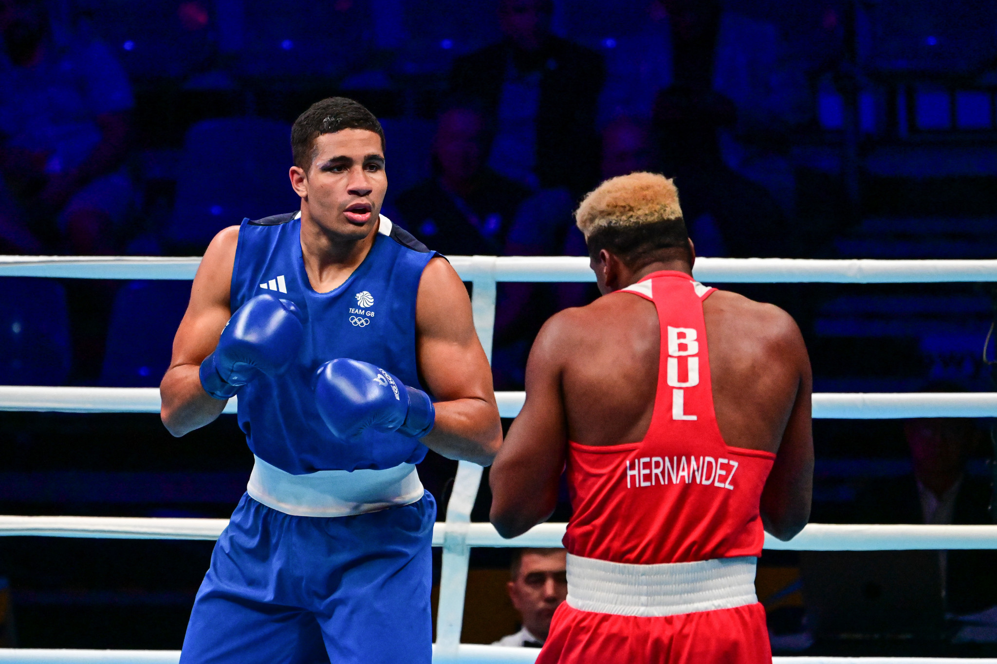 Britain's Delicious Orie, left, said it was "a day I will never forget" after securing the final Paris 2024 quota place in boxing at the European Games in the men's over-92kg division ©Kraków-Małopolska 2023