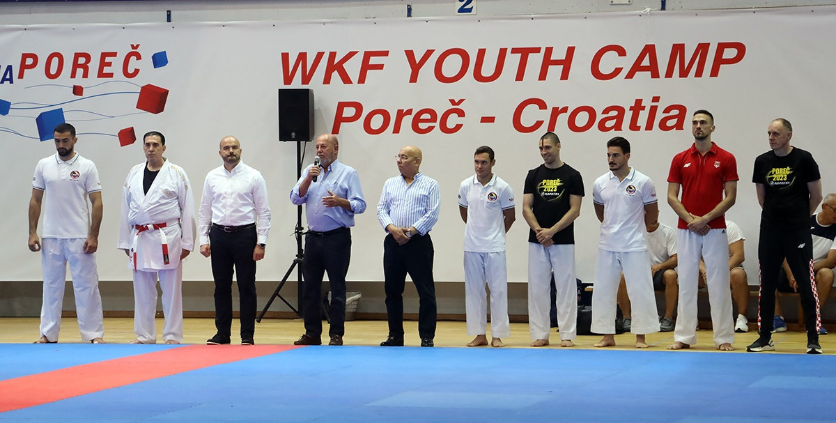 WKF President Antonio Espinós, fourth from left, hailed organisers in Poreč for the 15th staging of the WKF Youth Camp ©WKF