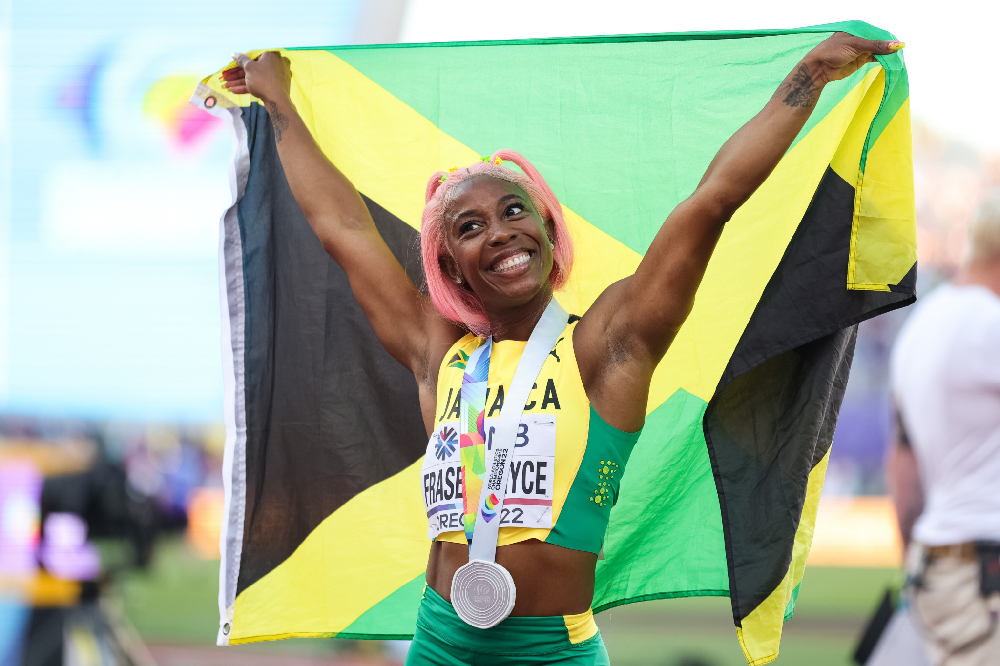 Shelly-Ann Fraser-Pryce topped a Jamaican one-two-three in the women's 100 metres at last year's World Athletics Championships in Oregon ©Getty Images
