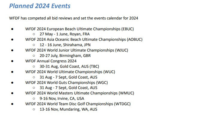 Several WFDF tournaments are due to be held in Australia this year, including the World Ultimate Championships and the World Team Disc Championships ©WFDF