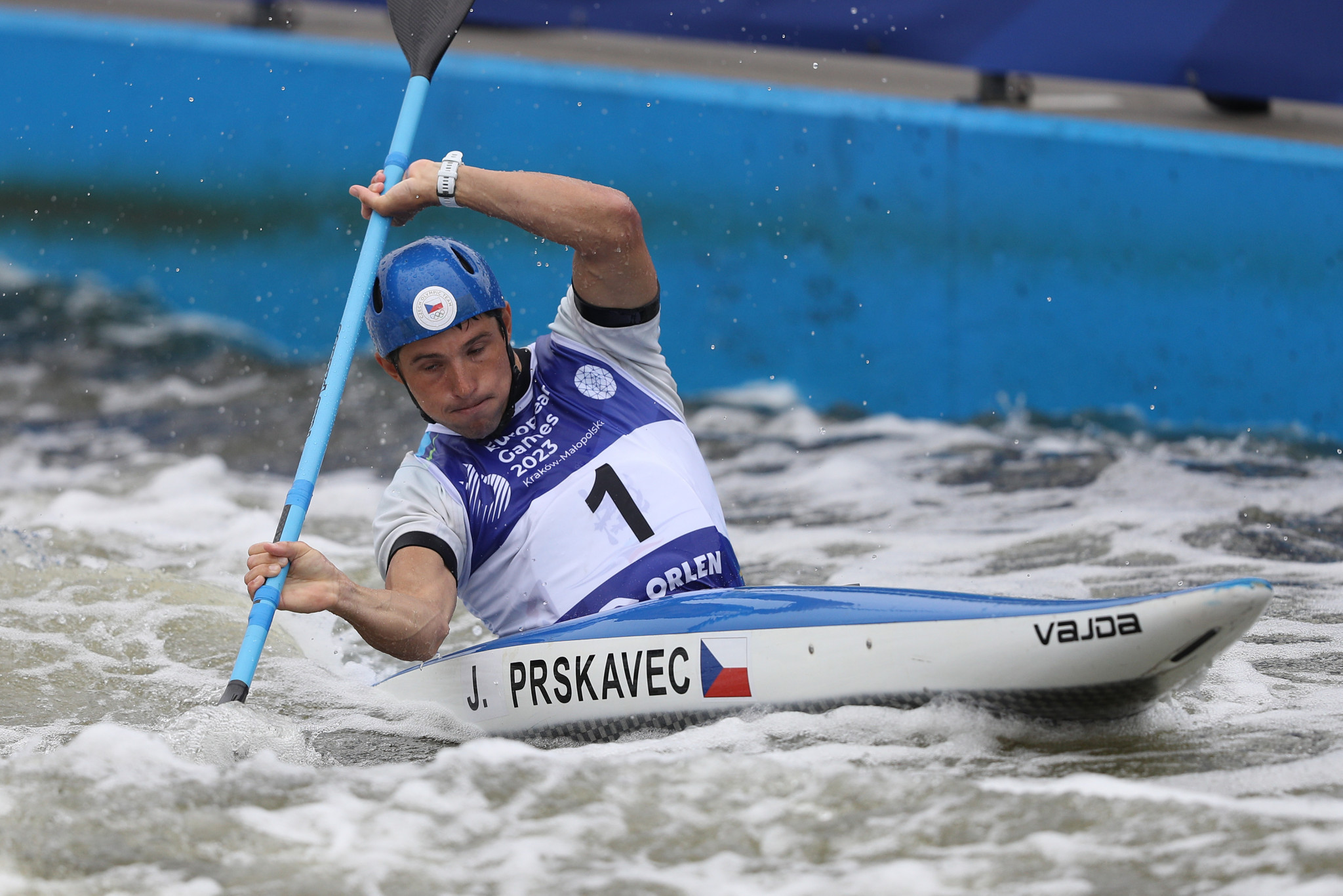 Olympic champion Jiří Prskavec of the Czech Republic won the men's K1 canoe slalom event ©Kraków-Malopolska 2023