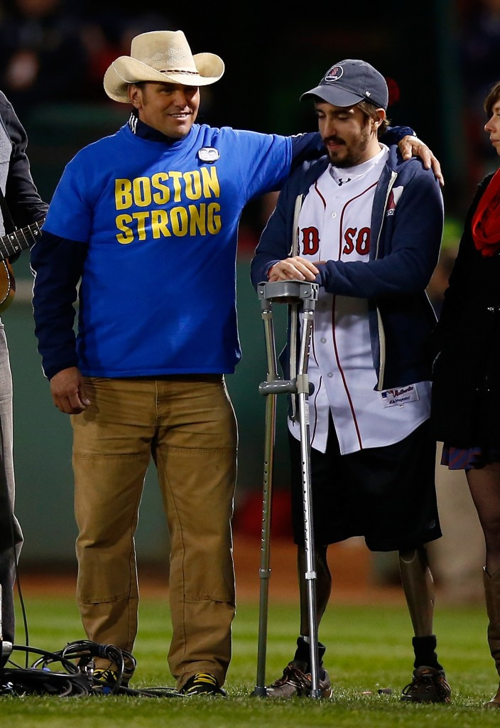 Jeff Bauman, who lost both legs in the Boston Marathon bombings of 2013, makes a public appearance later that year and his story is now to be turned into a film called Stronger ©Getty Images