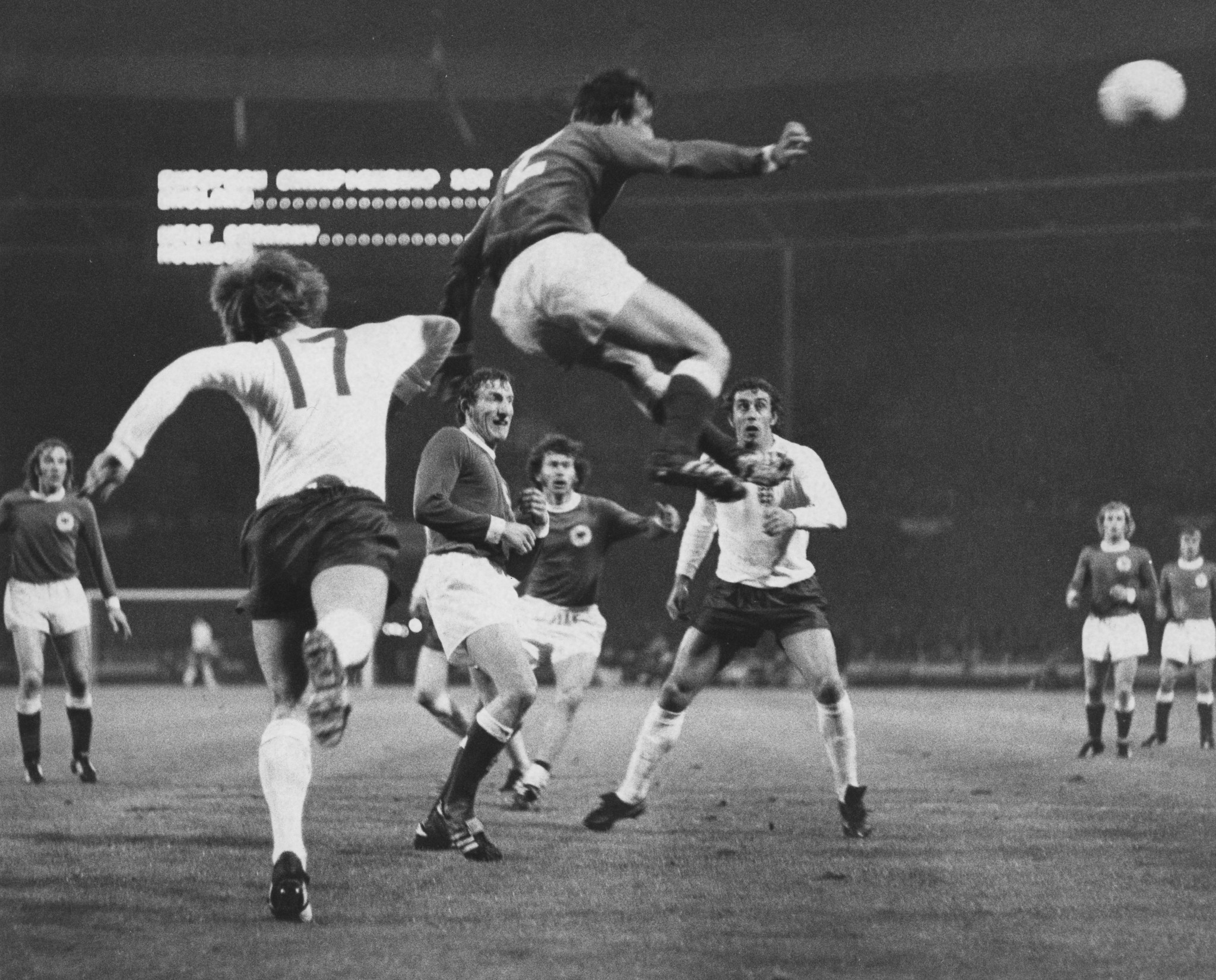 Horst Höttges, dark shirt, heads clear during West Germany's victory over England at Wembley in 1972 ©Getty Images