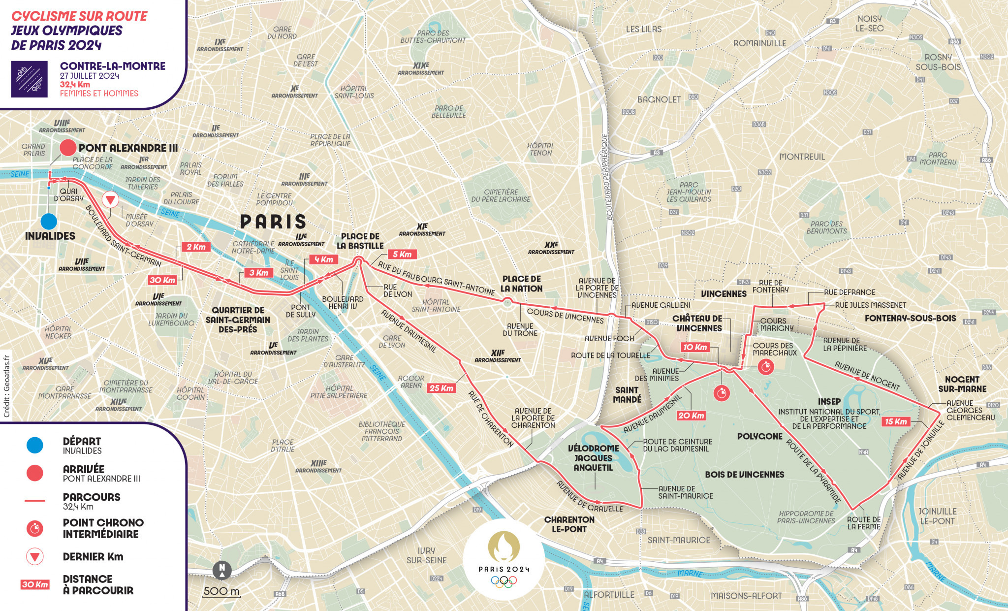 The time trial route will be identical for men and women for the first time©Paris 2024