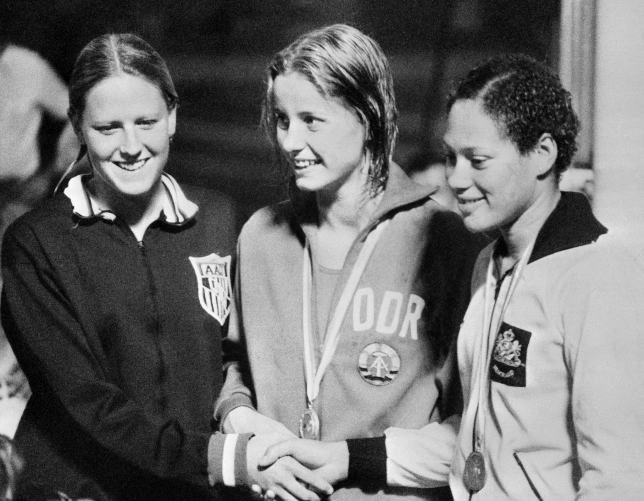 The success enoyed by Kornelia Ender, centre, at the first World Championships signalled an era of dominance by East German swimmers ©Getty Images
