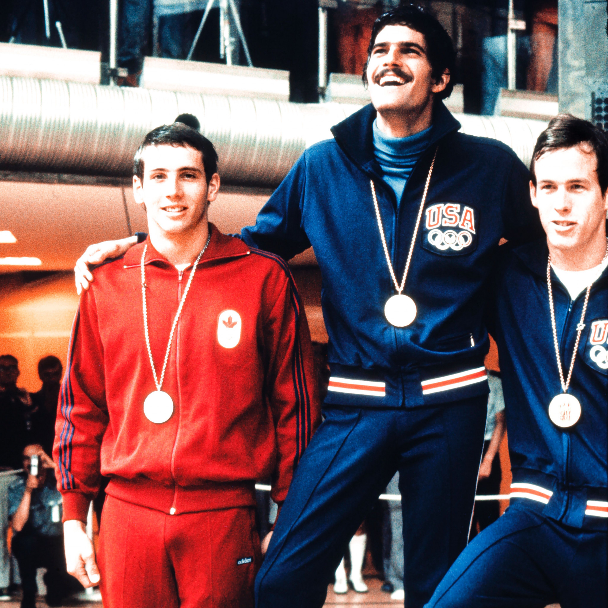 Mark Spitz, centre, stood on top of the podium no fewer than seven times at the Munich Olympics ©Getty Images