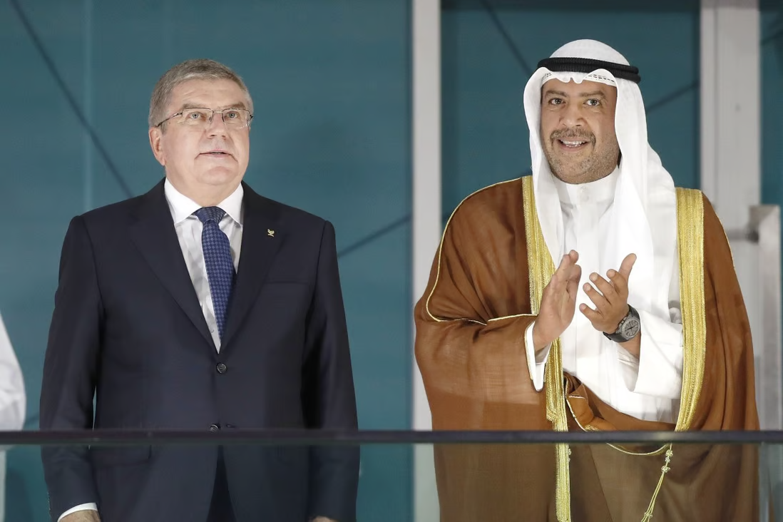 Sheikh Ahmad Al-Fahad Al-Sabah, right, is widely credited with helping Thomas Bach, left, get elected as IOC President ©Getty Images 