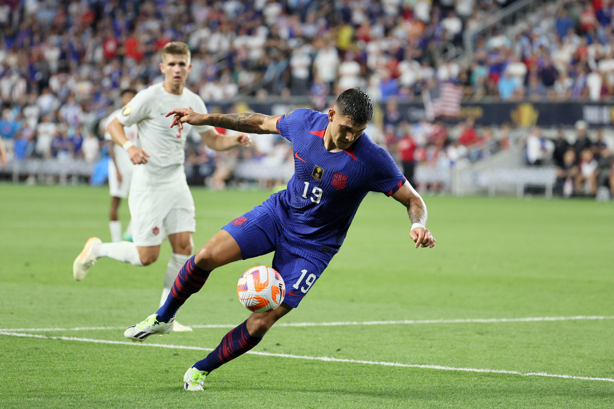 The United States Brandon Vázquez gave his side a late lead in the 88th minute before the eventual penalty shootout win ©Getty Images