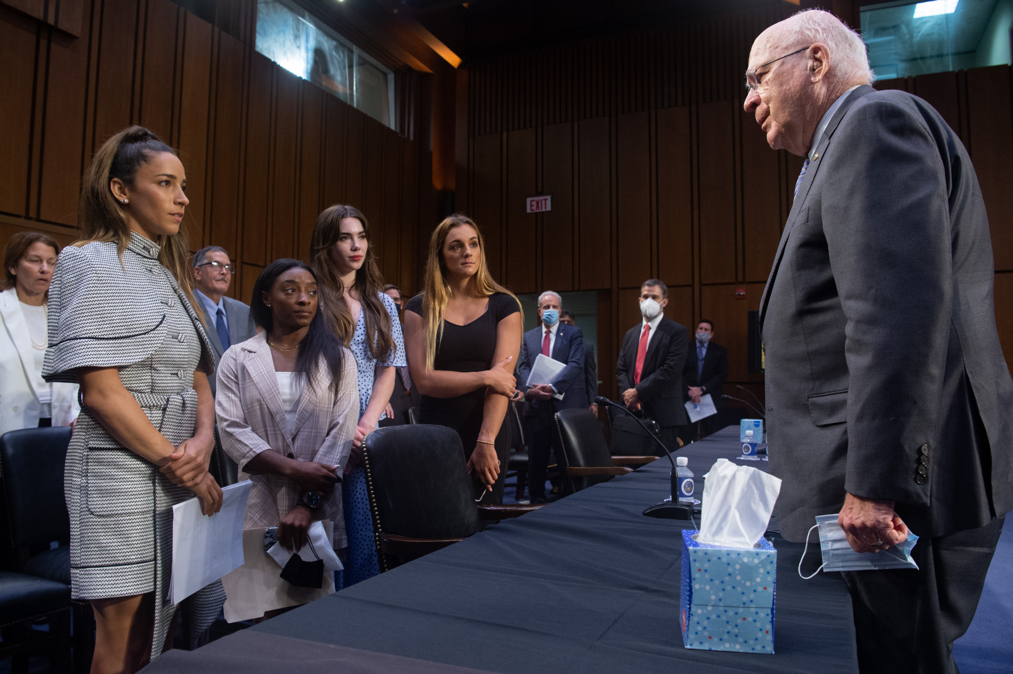 United States gymnasts Aly Raisman, Simone Biles, McKayla Maroney and Maggie Nichols testified at a hearing into the handling of an investigation by the FBI into sexual abuse by Nassar of US gymnasts ©Getty Images