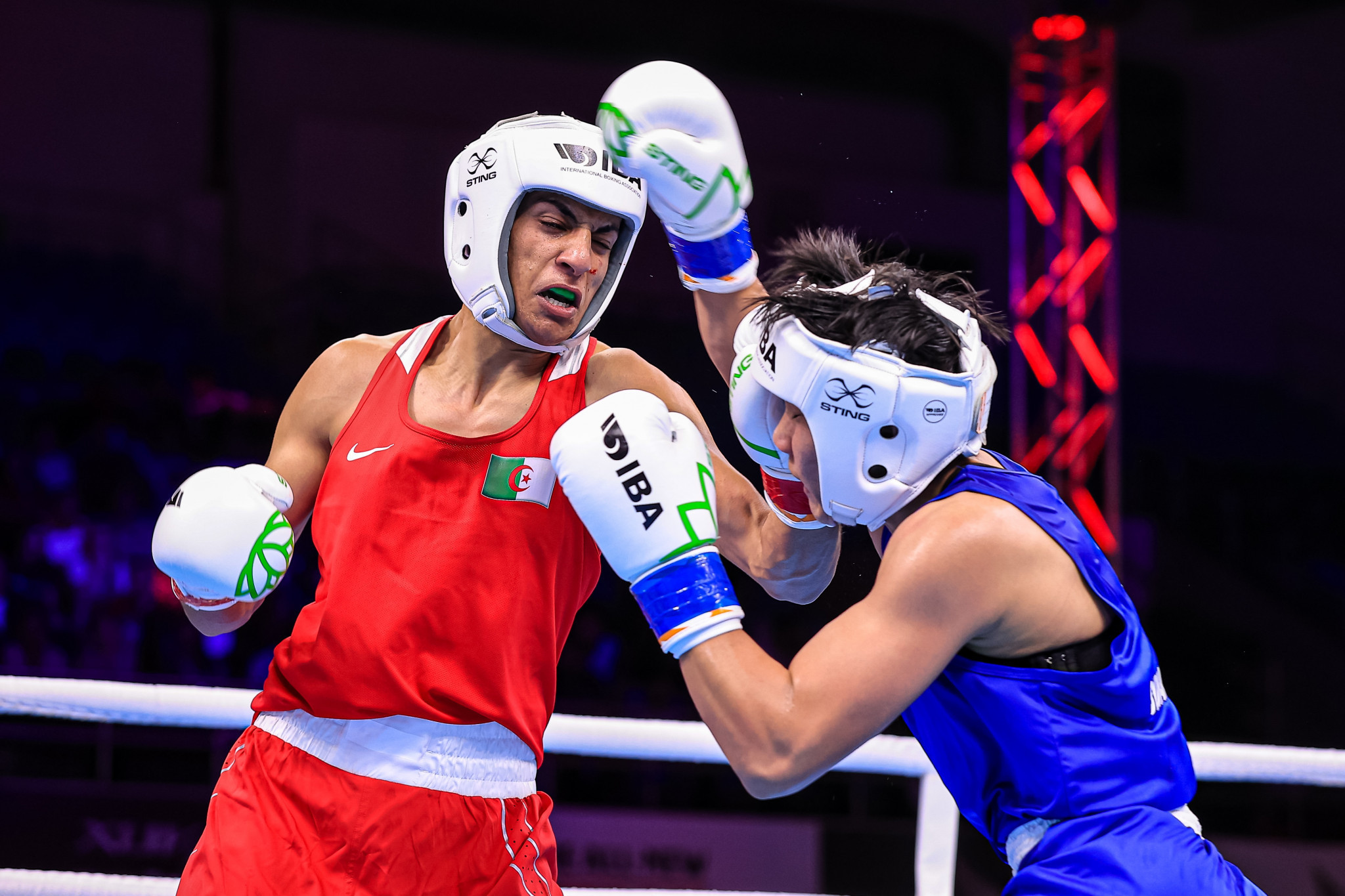 Imane Khelif, left, was disqualified at the IBA Women's Boxing World Championships earlier this year, but was able to take a Pan Arab Games gold for Algeria ©IBA