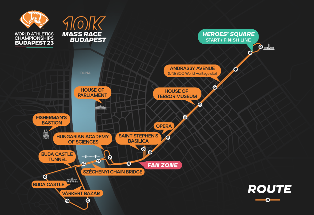 The route for the Budapest 10k Mass Race on the final day of the World Athletics Championships ©Budapest 2023/World Athletics