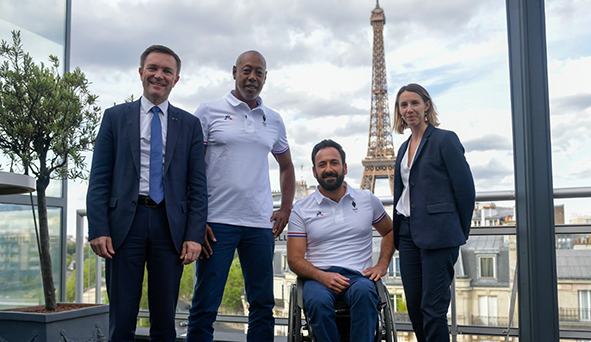 Jackson Richardson, second left, and Michael Jeremiasz, second right, have been named Chefs de Mission for the French team at their home Olympics and Paralympics ©CNOSF