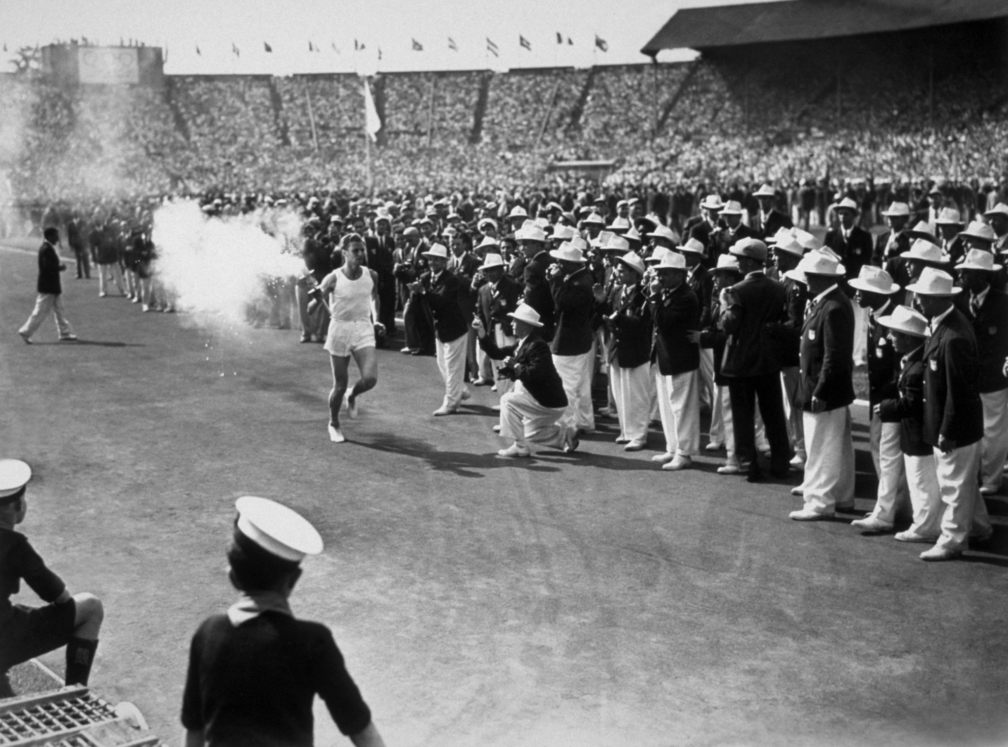 In 1948, the Olympic Hymn was played one minute after the Olympic cauldron had been ignited by athlete John Mark ©Getty Images