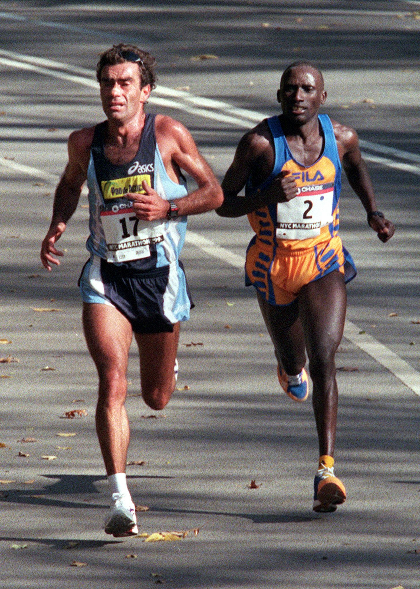 Joseph Chebet, right, completed a rare double in 1999 when he added victory in the New York City Marathon to his win earlier in the year in Boston ©Getty Images