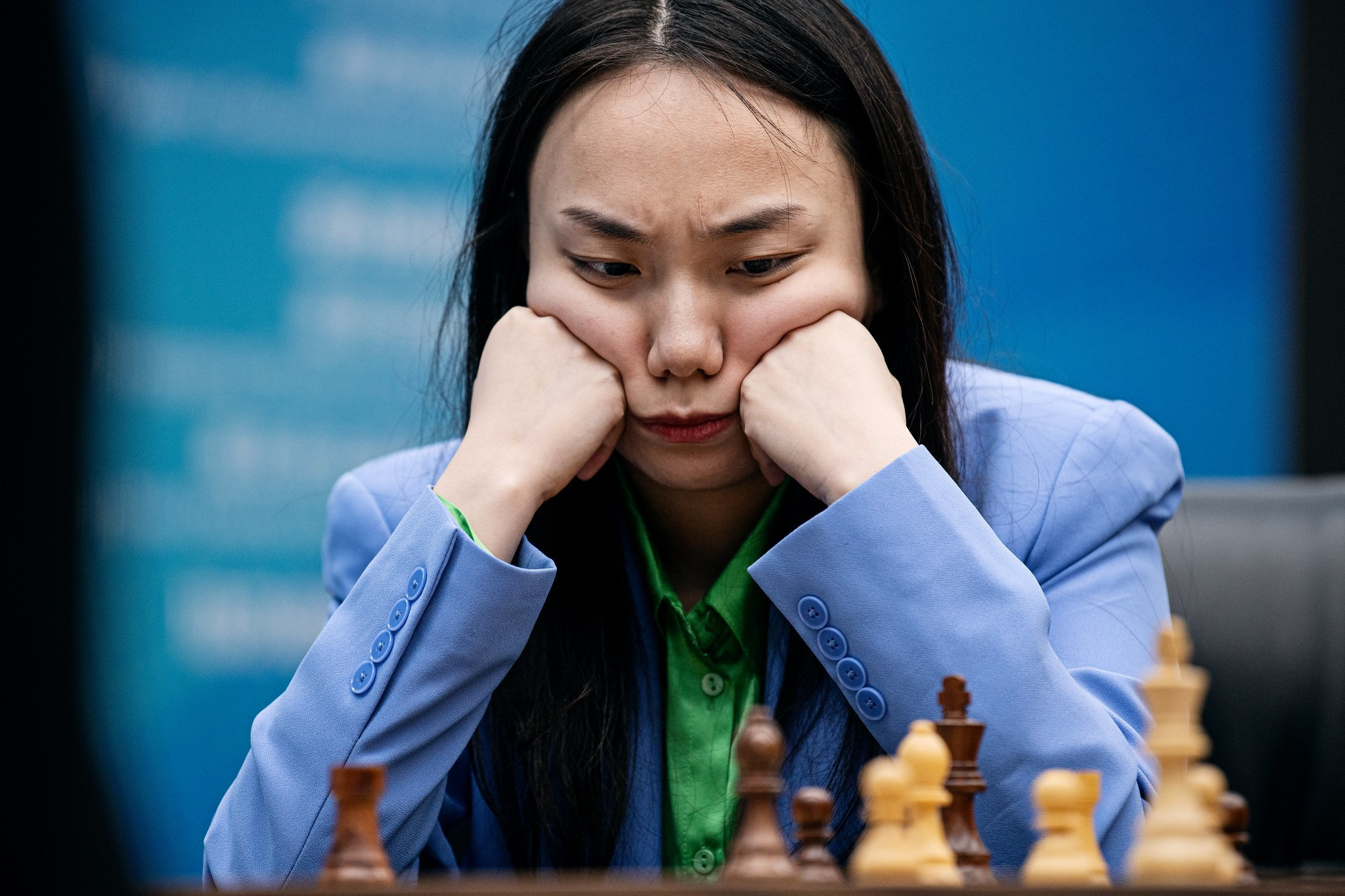Lei Tingjie had a chance for a save in the endgame today ©FIDE/Stev Bonhage
