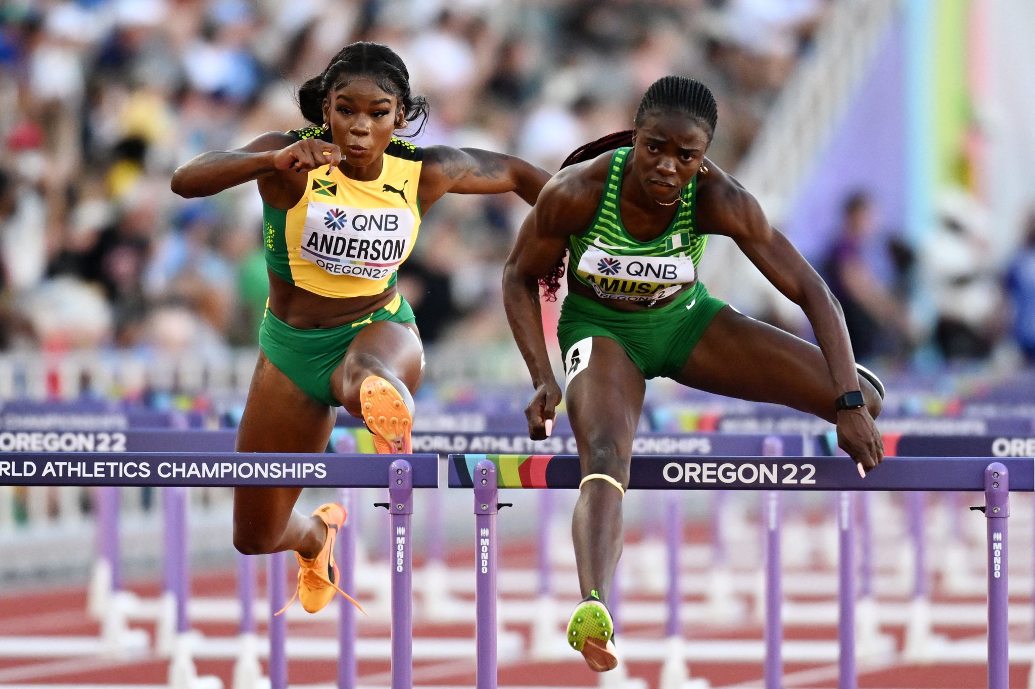 Tobi Amusan raced to the gold medal in the 100m hurdles at the World Athletics Championships in Eugene having set a controversial world record in the semi-finals ©Getty Images