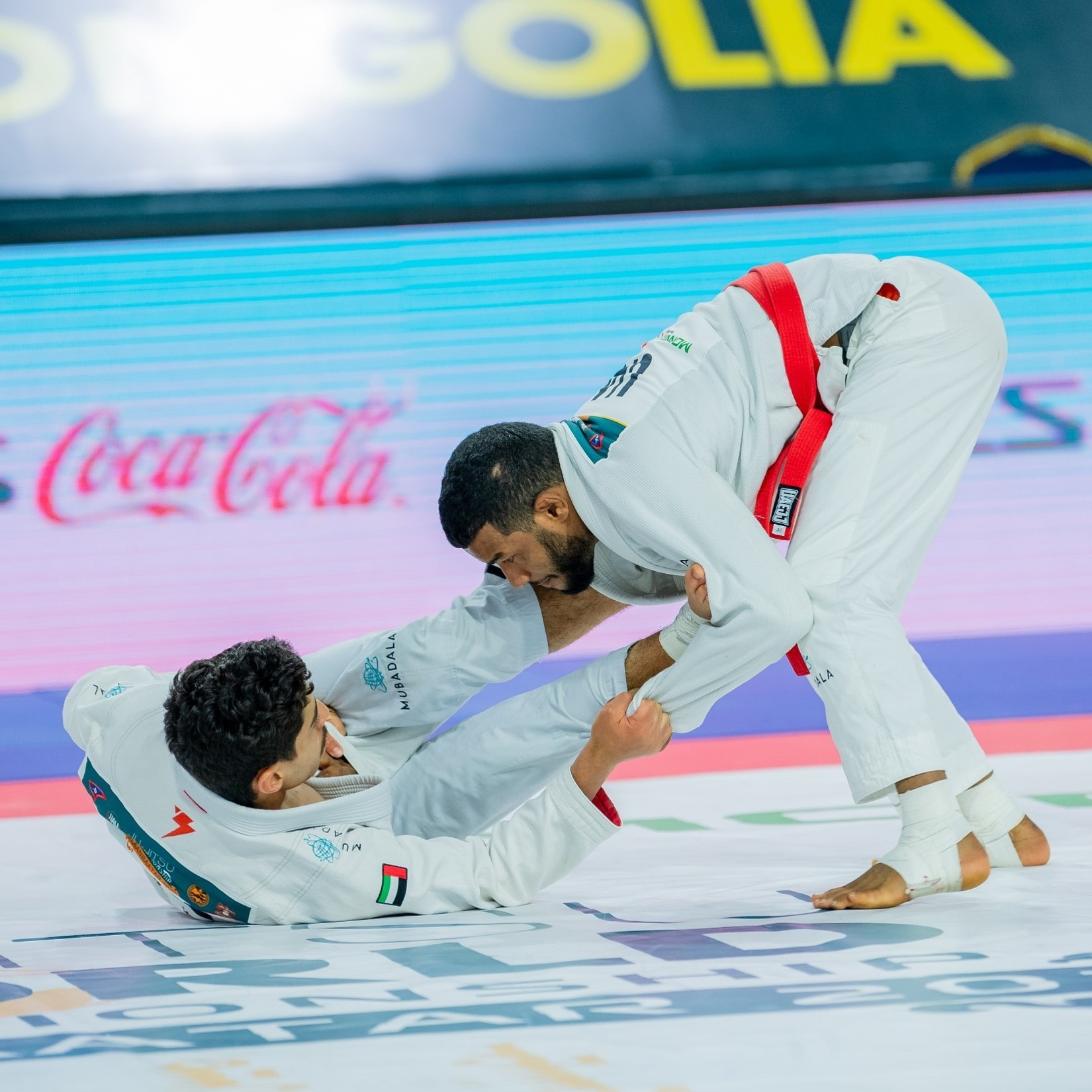 Theyab Al Nuaimi, left, defeated Omar Al Suwaidi, right, for men's under-56kg gold in an all-Emirati final ©Action UAE
