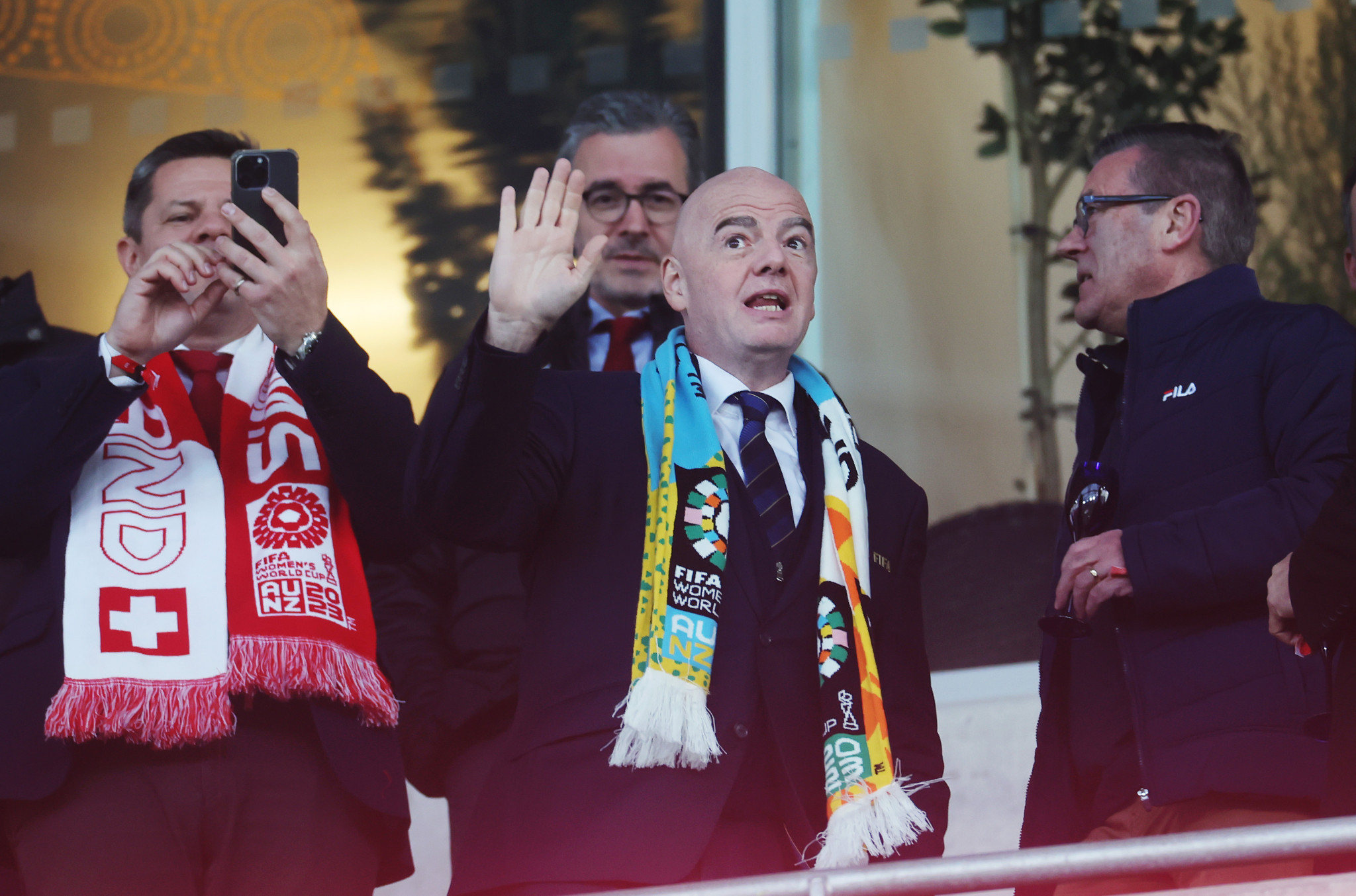 FIFA President Gianni Infantino, front centre, was among the spectators in Dunedin, where his native Switzerland beat the Philippines 2-0 ©Getty Images