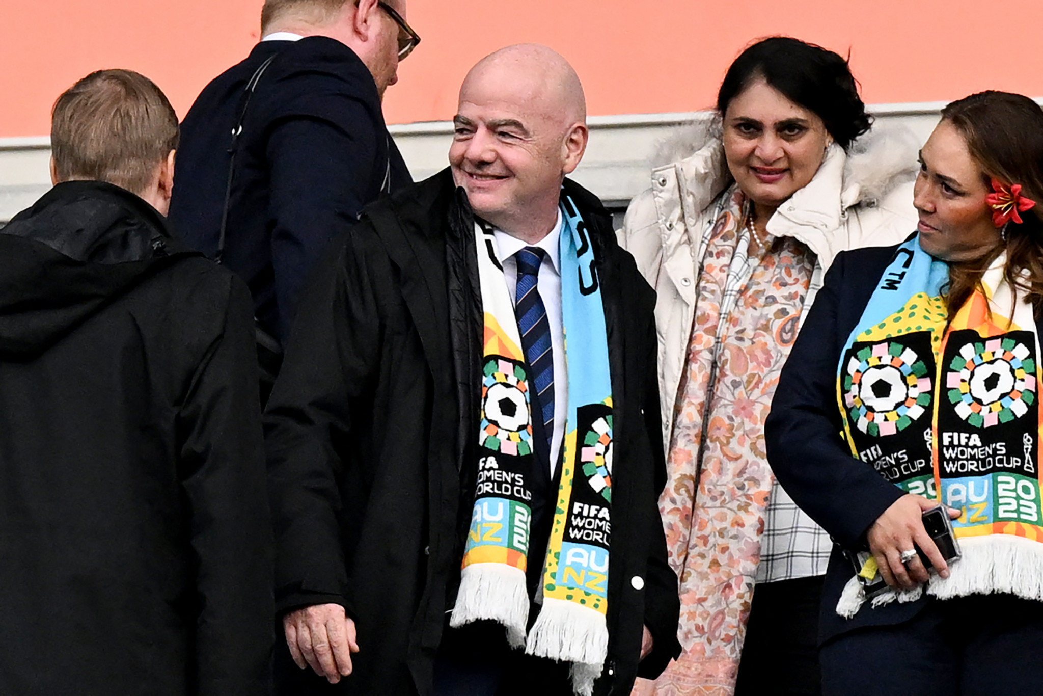 FIFA President Gianni Infantino, centre, has been based in New Zealand for the first three days of the tournament and watched the US beat Vietnam in Auckland ©Getty Images