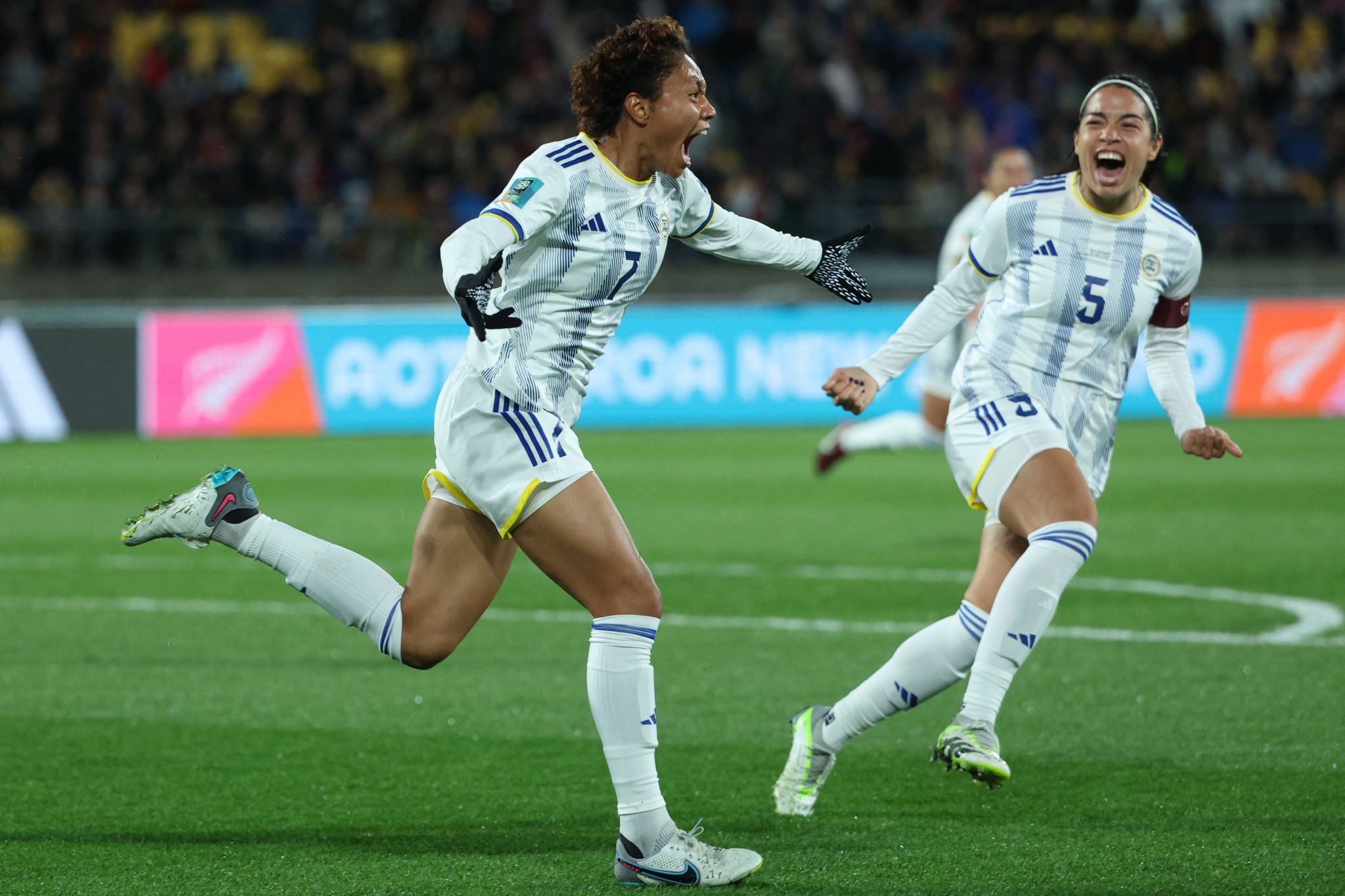 Sarina Bolden, left, scored the only goal as the Philippines beat New Zealand ©Getty Images