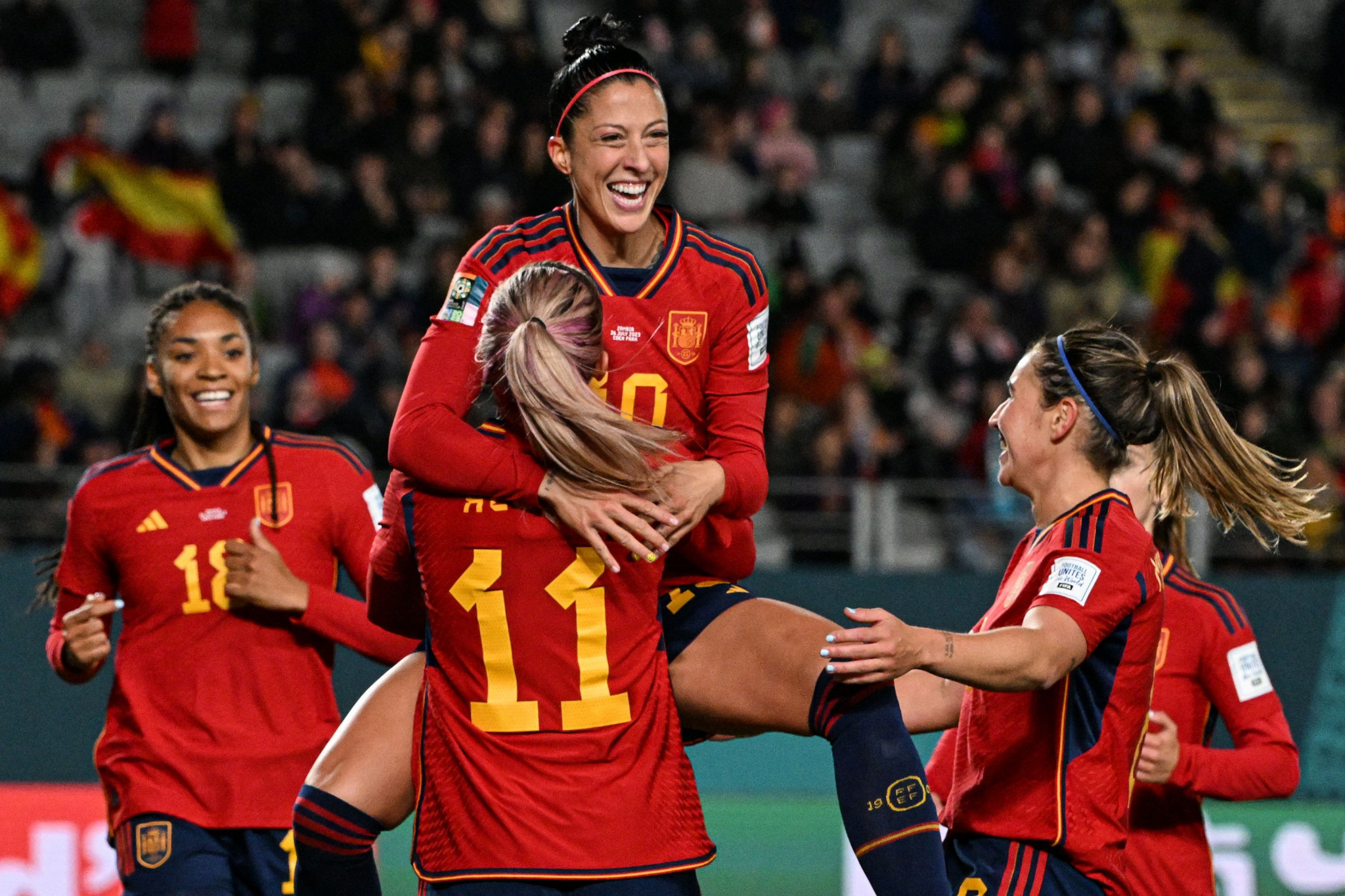 Jennifer Hermoso scored twice for Spain on her 100th international appearance ©Getty Images
