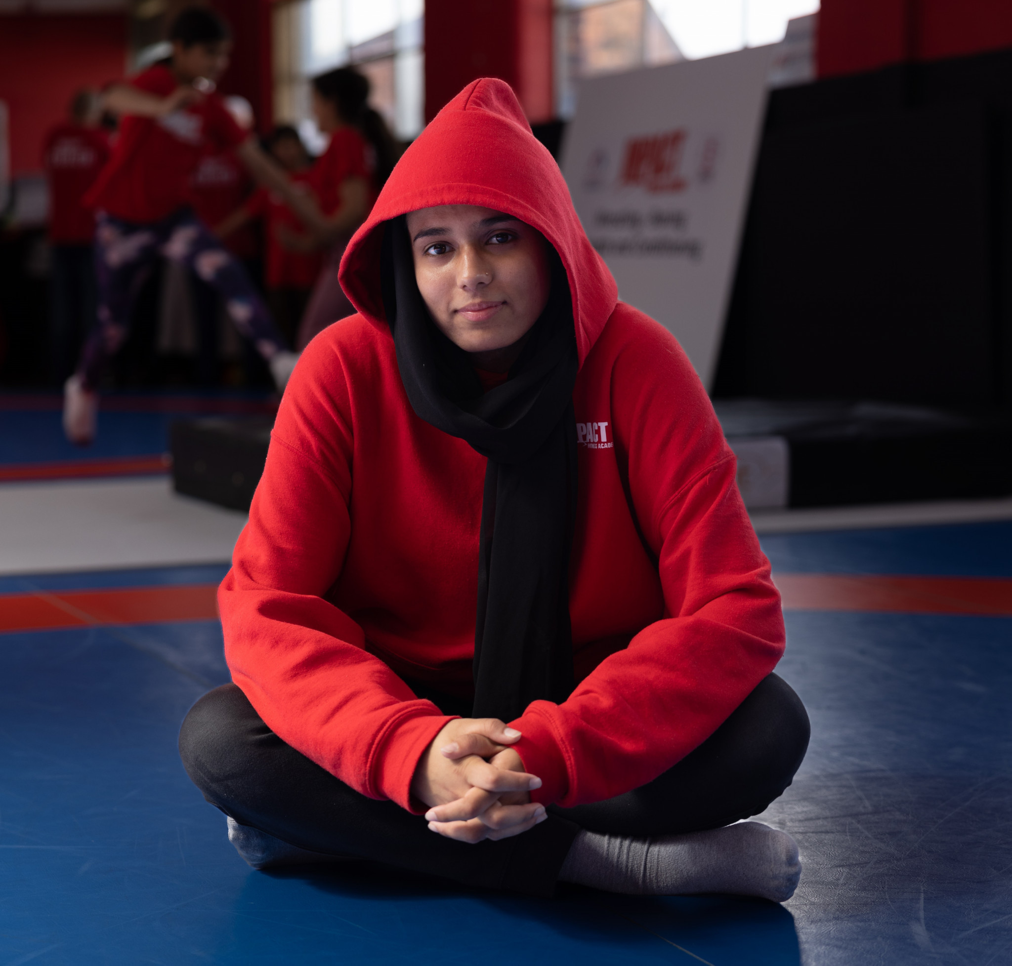 Haniyah Kousar is operating as Britain's first female Muslim wresting coach at Impact Fitness Academy in Tyseley, where today's new sports initiative was launched ©WMCA