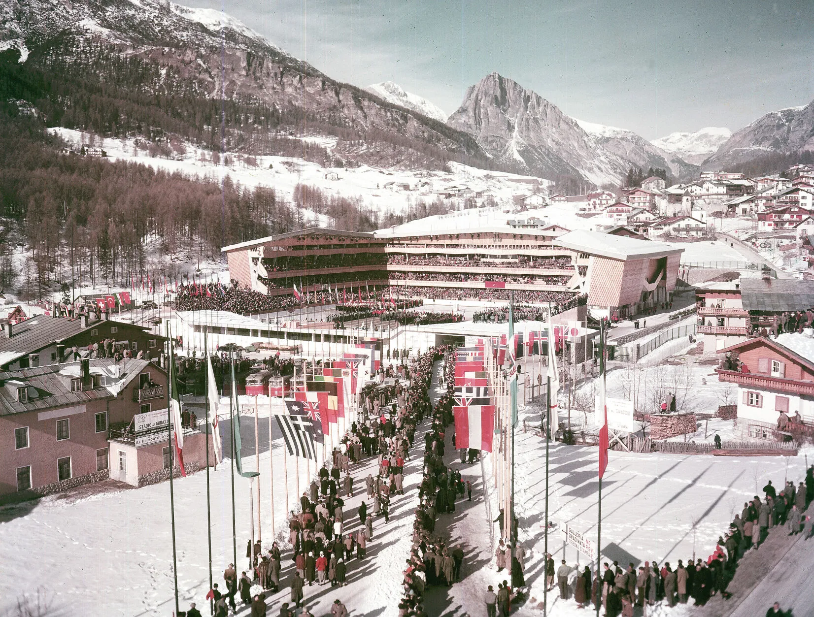 The Stadio olimpico del ghiaccio hosted the Opening and Closing Ceremonies of the 1956 Winter Olympic Games in Cortina d'Ampezzo ©Getty Images