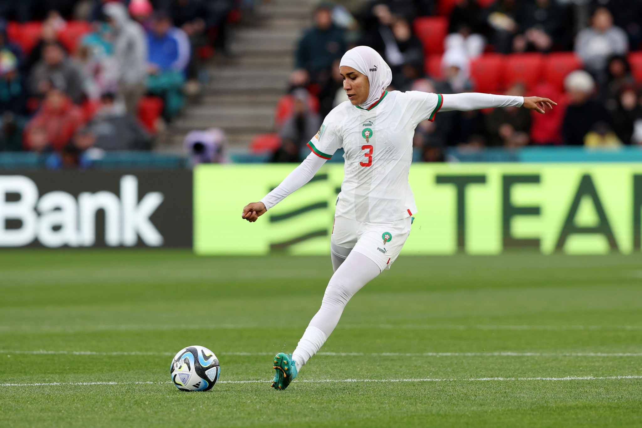 Nouhaila Benzina became the first player to wear a hijab at the FIFA Women's World Cup while playing for Morocco against South Korea ©Getty Images