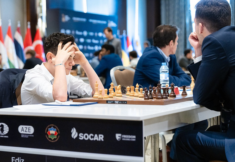 A draw tomorrow in his second game would be sufficient for 14-year-old Ediz Gurel to qualify for the FIDE World Cup second round©Chess.com/Maria Emelianova