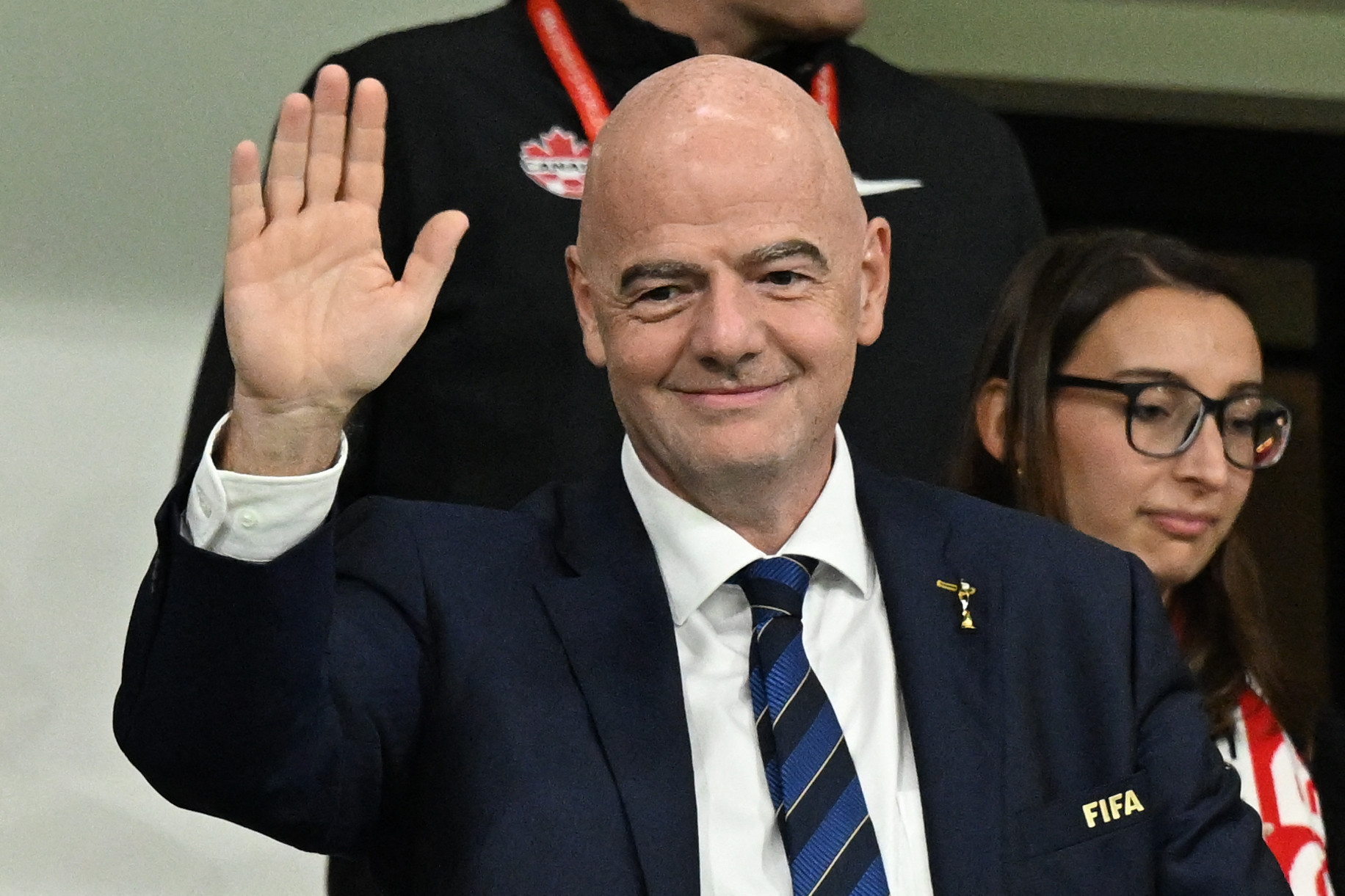 Gianni Infantino was present at Australia's match against Canada after spending nearly a week away from the tournament ©Getty Images