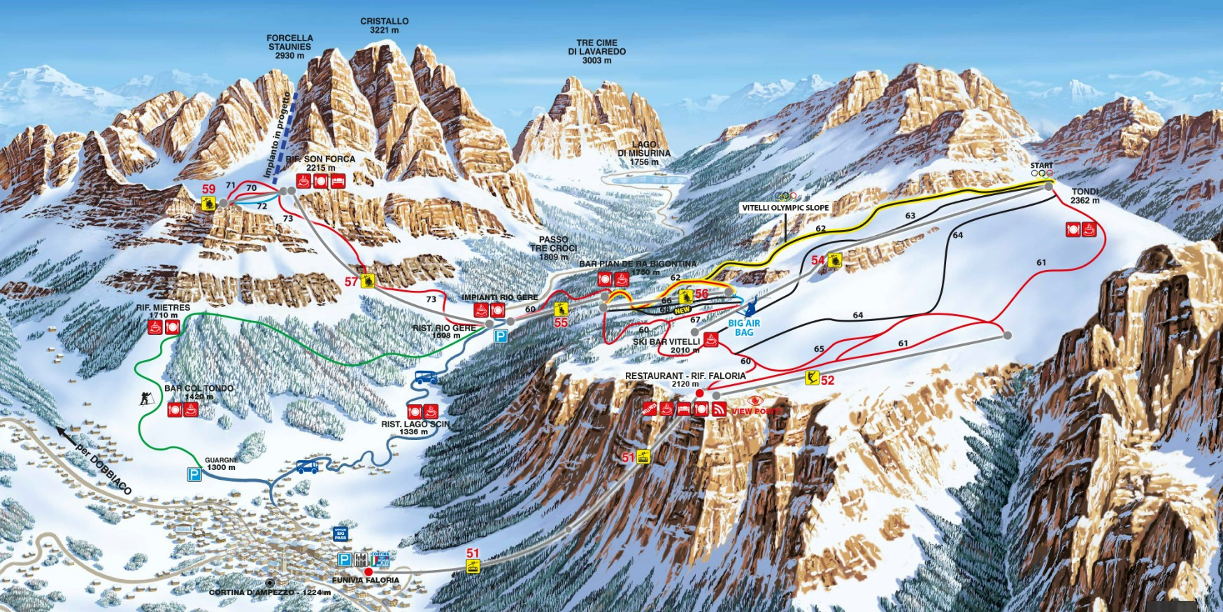 The Faloria Ski Area piste map has been updated to indicate the scheduled work to replace the Forcella Staunies ©Faloria Ski Area