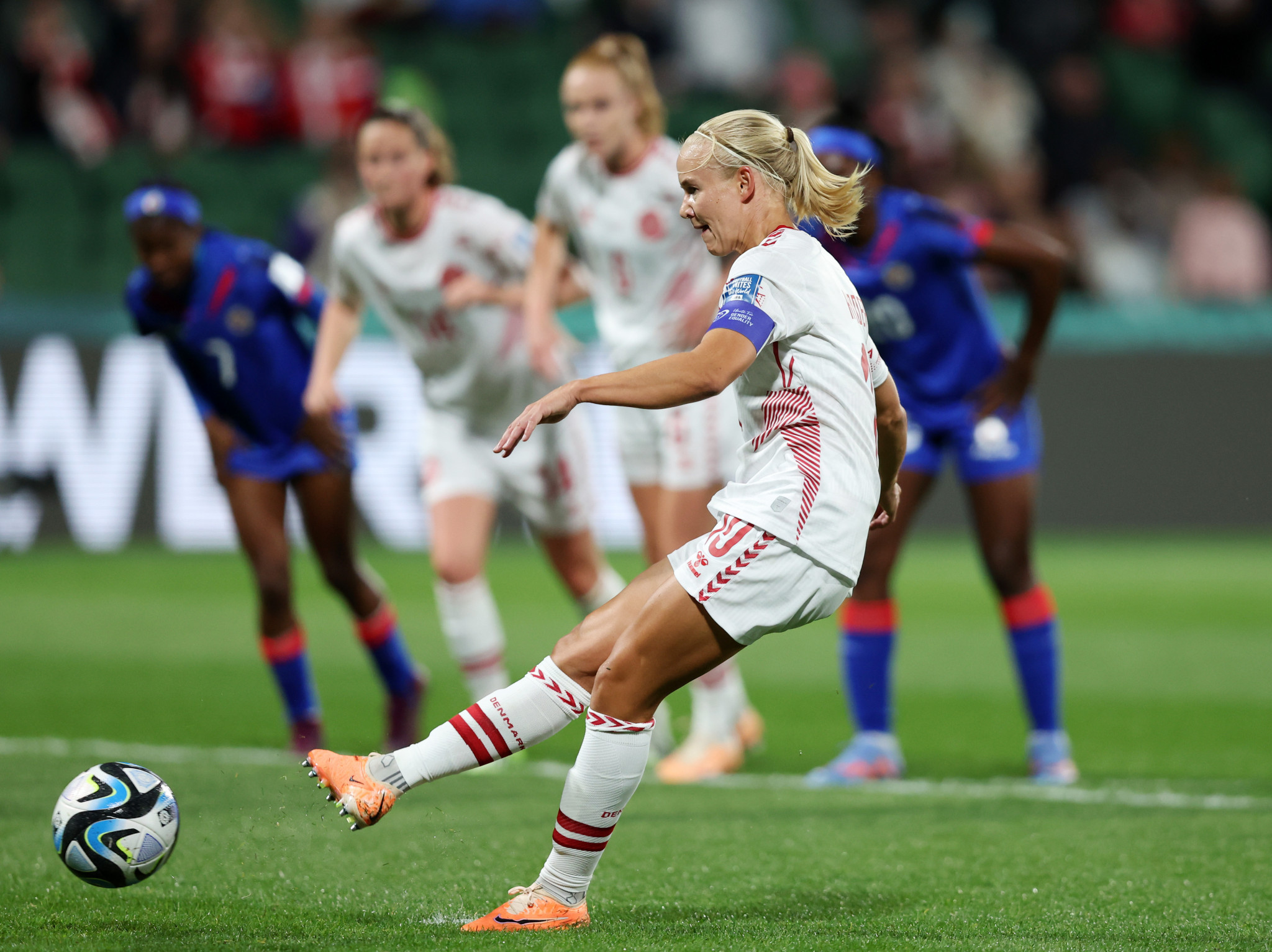 Pernille Harder scored from the spot to open Denmark's account against Haiti ©Getty Images