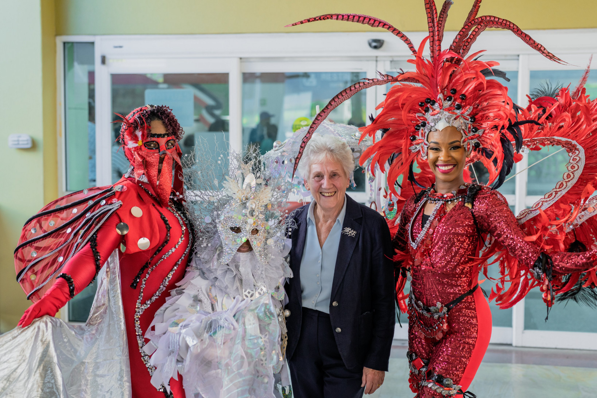 CGF President Dame Louise Martin, centre, is among the officials who has arrived in Trinidad and Tobago for the Commonwealth Youth Games ©Trinbago 2023