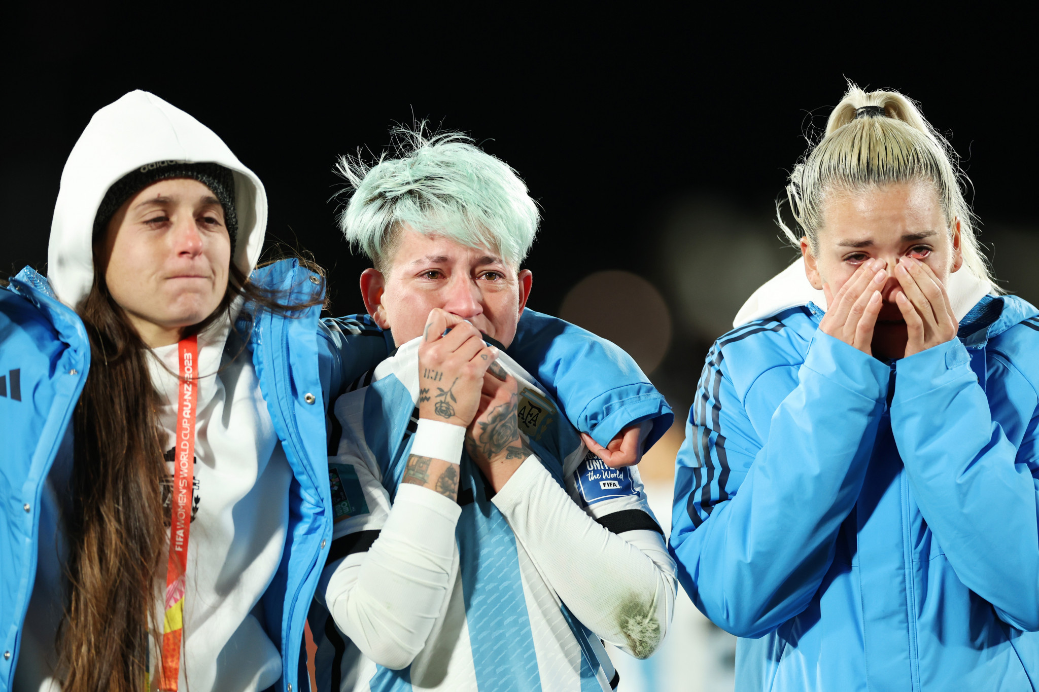 The tears flow for members of the Argentina squad following their exit at the group stage of the tournament ©Getty Images