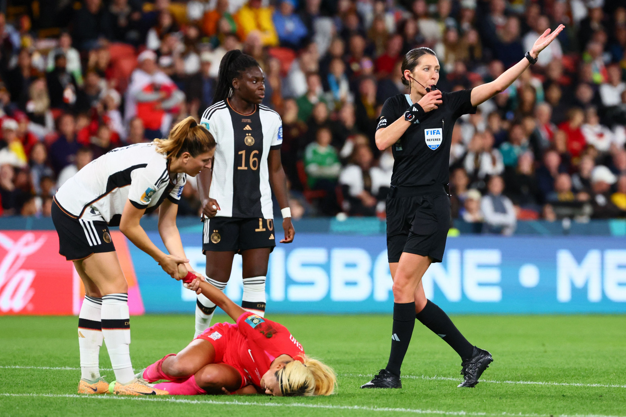 She could not play for 90 minutes and was stretchered off after a nasty challenge ©Getty Images