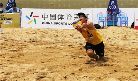 Latvian qualifiers Rihards Finsters (pictured) and Edgars Tocs upset Spain’s Alfredo Marco and Christian Garcia to reach the men’s main draw at the FIVB World Tour Xiamen Open in China ©FIVB