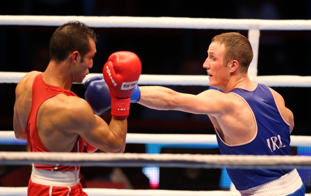 Michael O’Reilly of Ireland (right) is out of the AIBA European Olympic Qualifier ©Getty Images