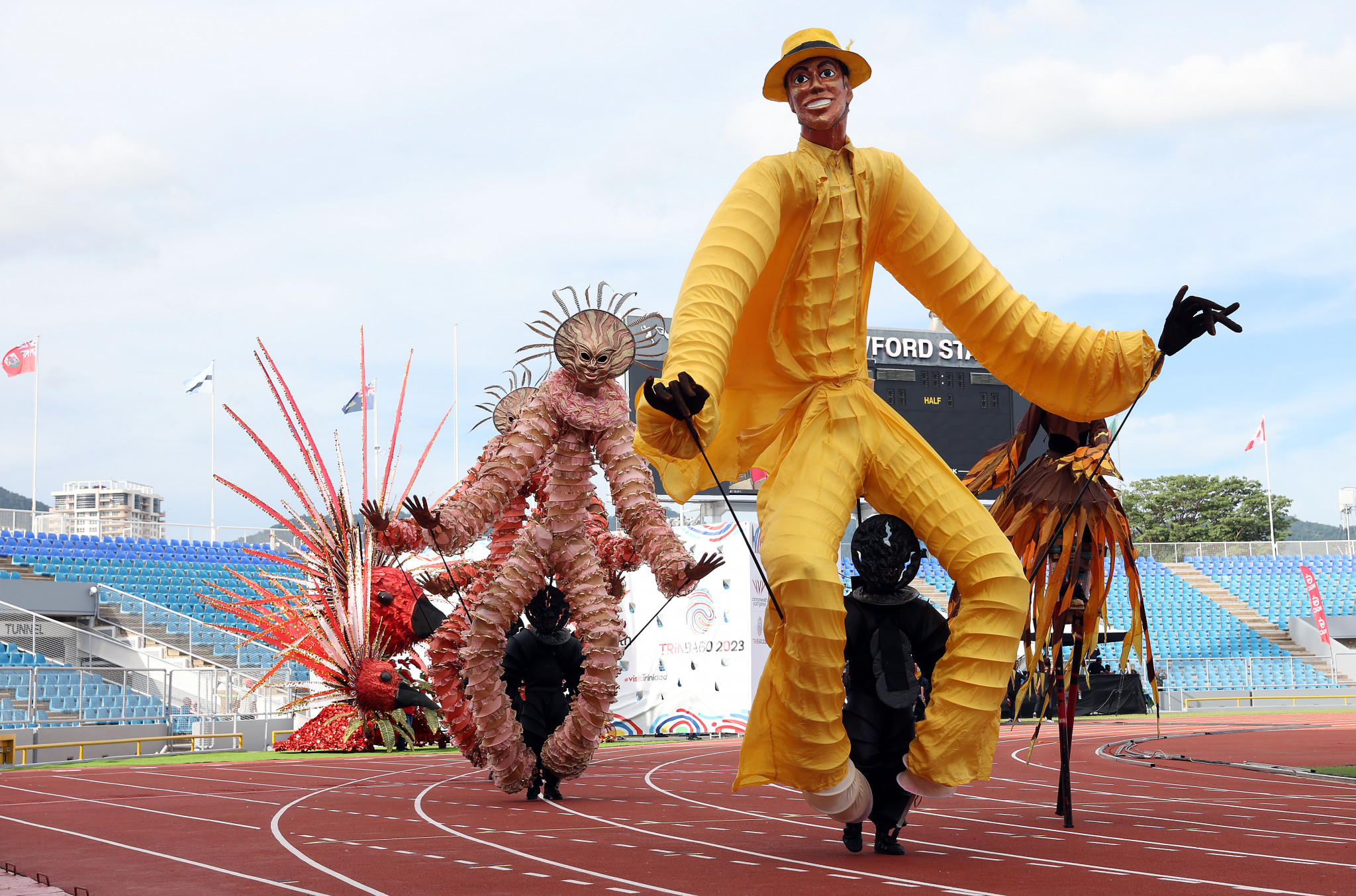 Moko jumbie formed a prominent part of celebrations at the Commonwealth Youth Games Opening Ceremony ©Getty Images