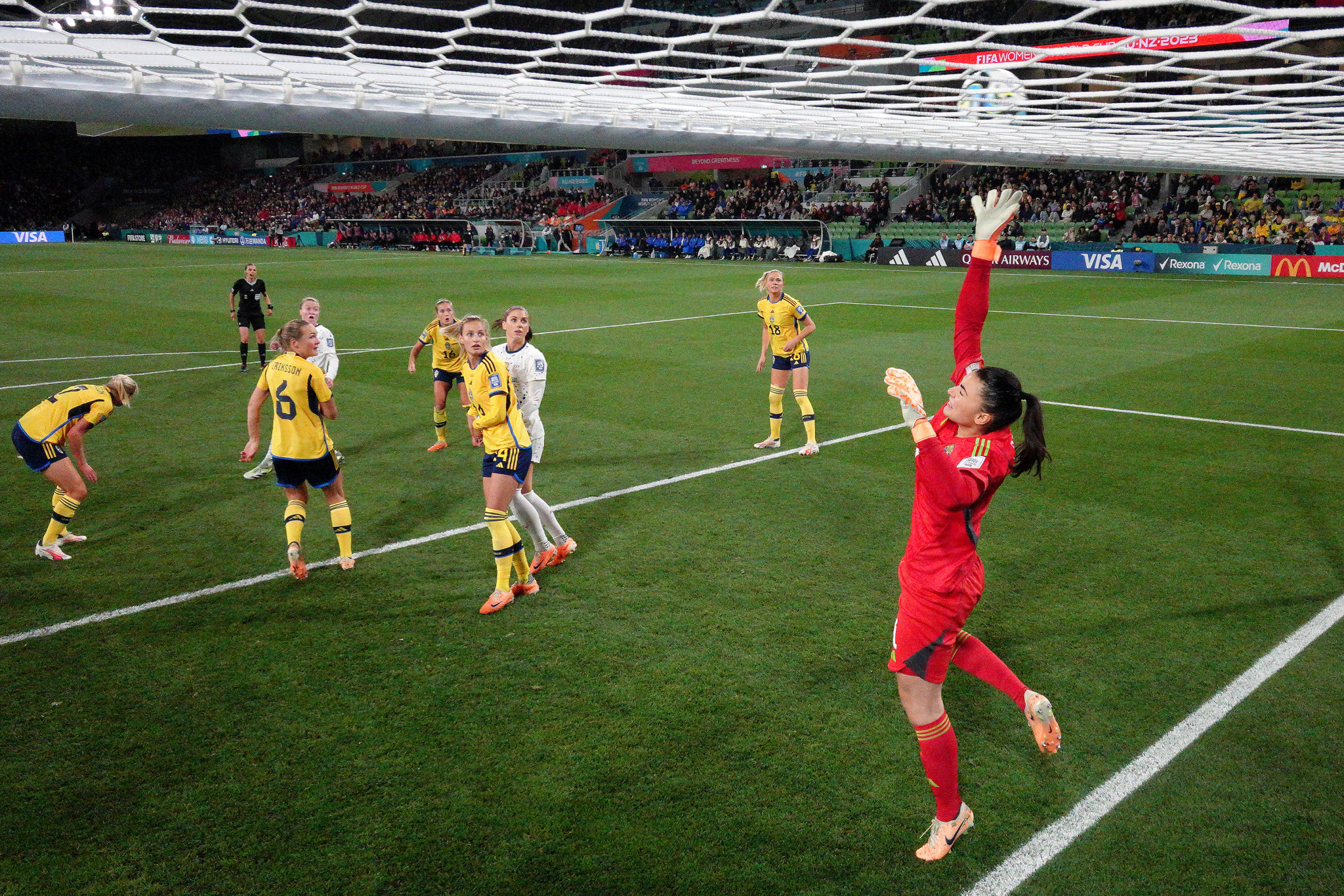 Zecira Musovic produced an inspiring goalkeeping performance for Sweden to keep the holders at bay during regular time ©Getty Images