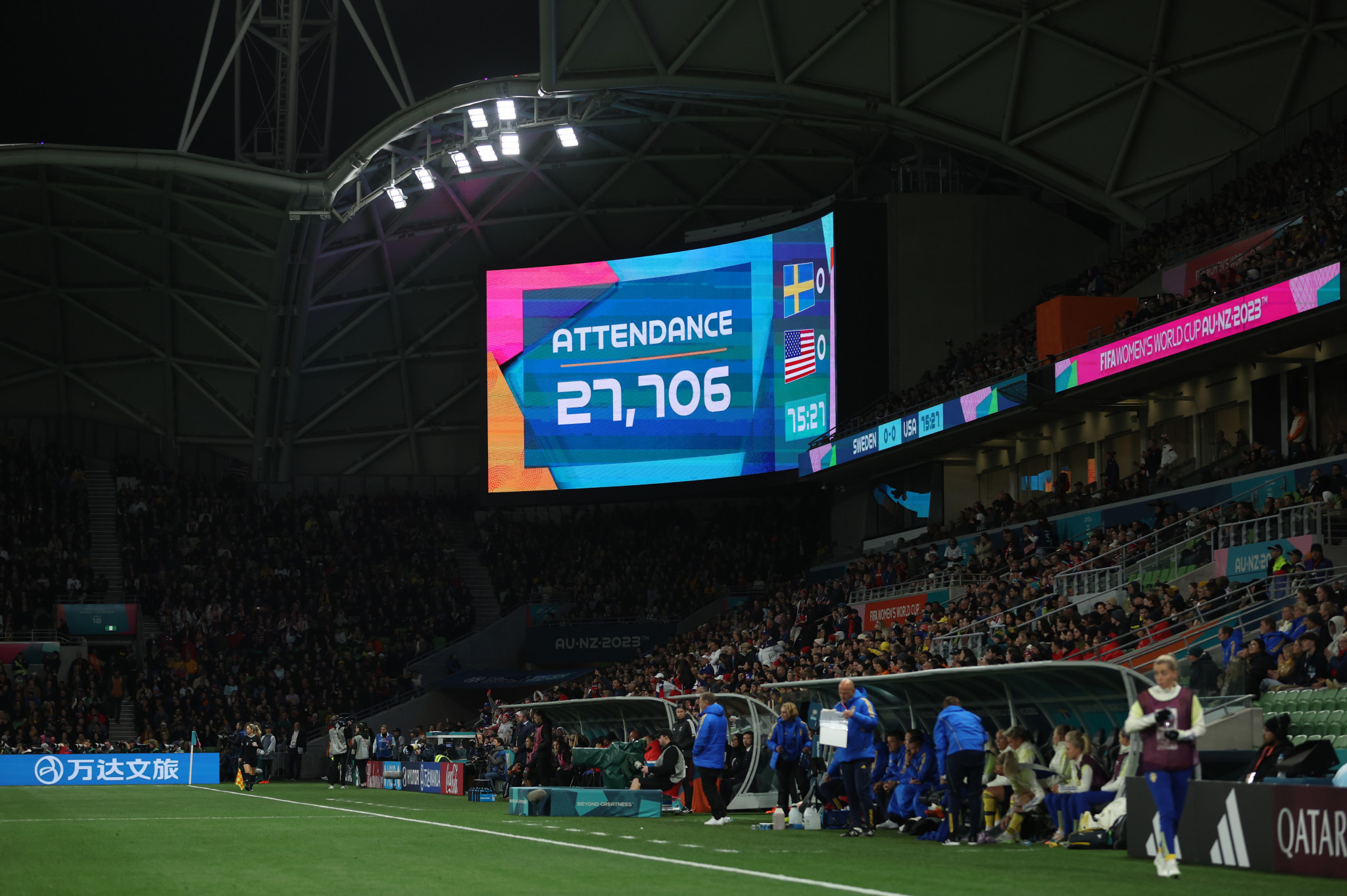More than 27,000 fans watched the action at the Melbourne Rectangular Stadium in the eagerly-anticipated round-of-16 contest between Sweden and the United States ©Getty Images