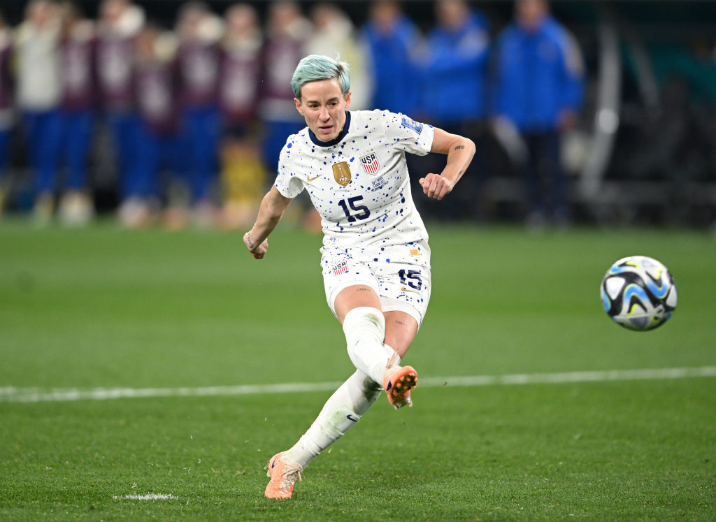 Megan Rapinoe, double World Cup and Olympic winner, becomes one of three US players to miss during the shootout against Sweden in the FIFA Women's World Cup, sending the ball over the bar ©Getty Images