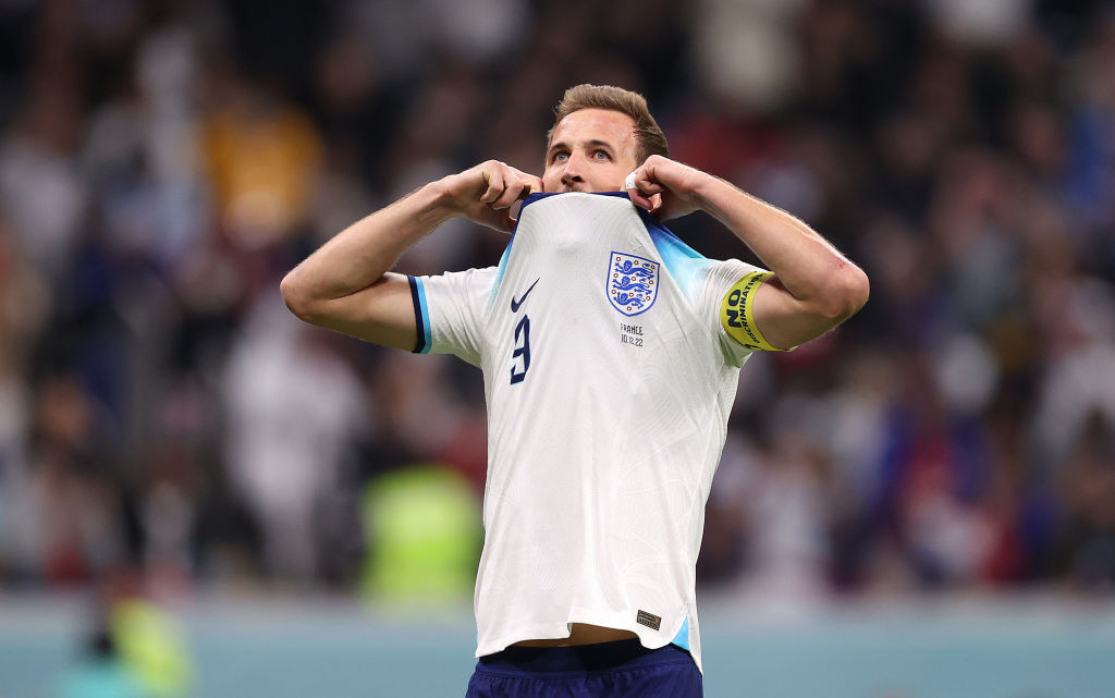 England captain Harry Kane reacts after failing to score a second penalty - having netted the first - against France in last year's FIFA World Cup quarter-final ©Getty Images